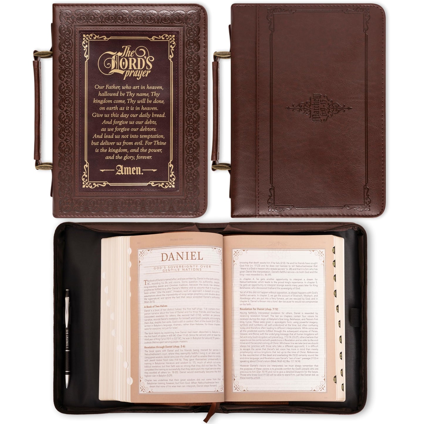 Christian Art Gifts Classic Bible Cover: The Lord's Prayer - Matthew 6:9-13 Inspirational Bible Verse, Brown