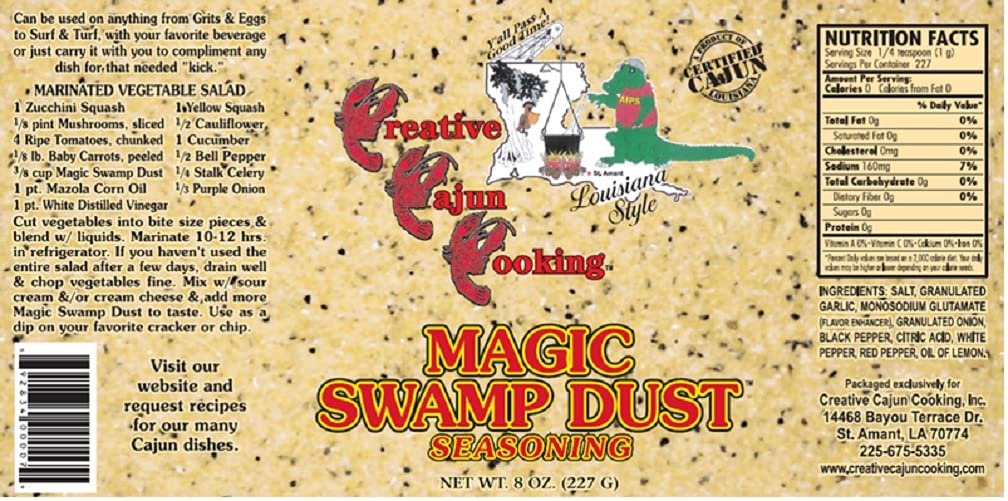 Creative Cajun Cooking Magic Swamp Dust Seasoning, 8 Ounce Shakers (Pack of Two - 1 Pound Total)