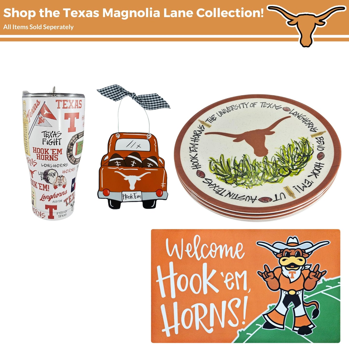 NCAA Wooden Ornament - Pick-up Truck, Footballs & Team Logo Design w/Plaid Ribbon by Magnolia Lane for NCAA Fans, Students or Alumni - Home Decor