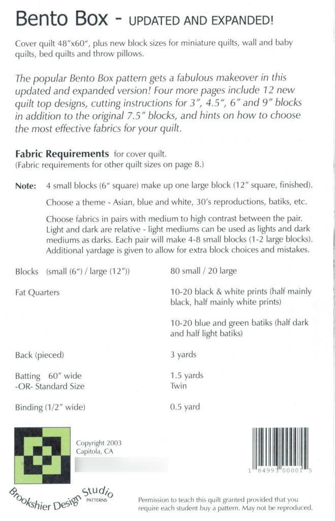 Aeiniwer Bento Box Updated and Expanded Quilt Pattern, Fat Quarter Friendly 12 Top Variation Designs