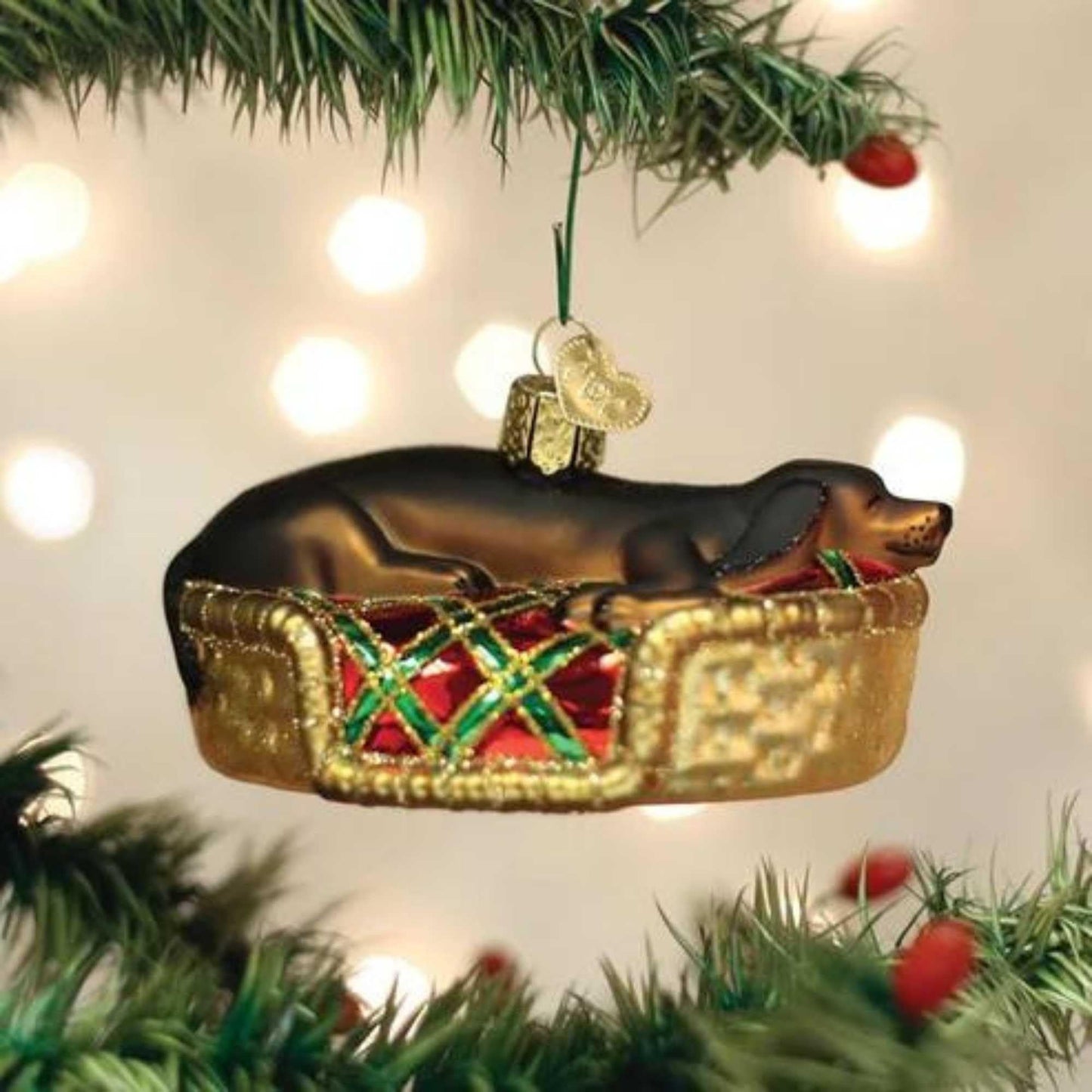 Old World Christmas Sleepy Dog Glass Blown Christmas Ornament for Christmas Tree