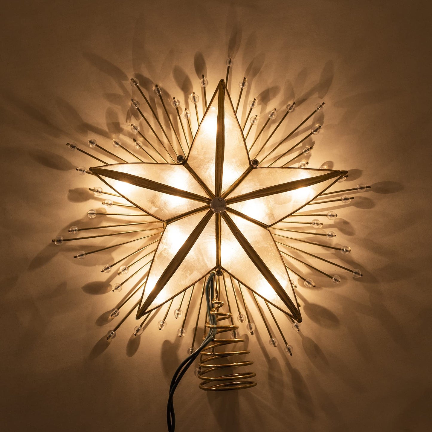 Kurt Adler 10-Inch 5-Point Capiz Star Treetop with Rays and Beads