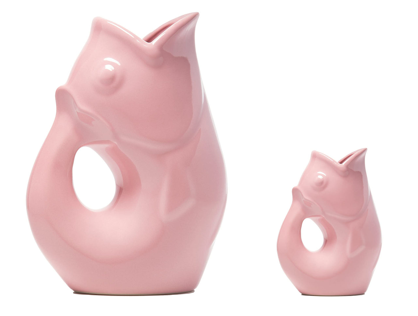 Gurgle Pot Fish Pitchers - Set of 2, Pretty Pink. Large and Baby GurglePot - Perfect Together