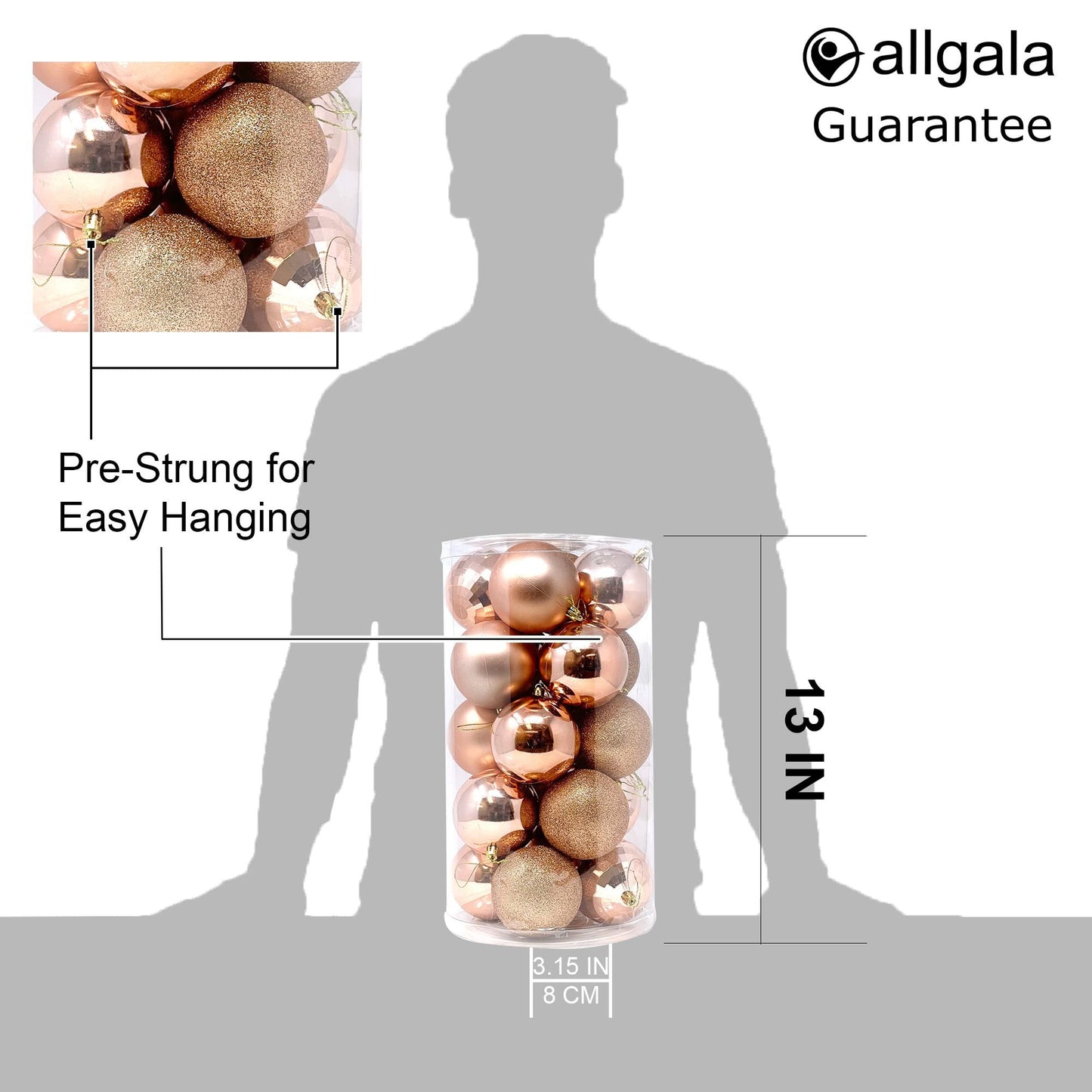 allgala 20 PK 3 Inch (8CM) Large Christmas Ornament Balls for Xmas Tree-4 Style-