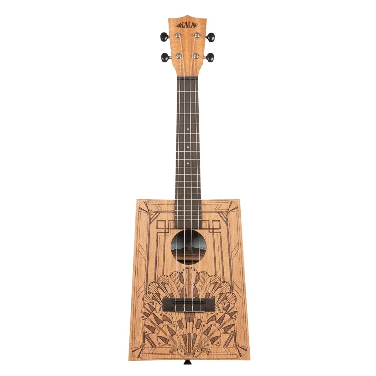 Kala Brand Music Co. Cigar Box Ukulele, 4-String, Right, Natural, Concert (KA-CB-Deco-C-W-Bag)