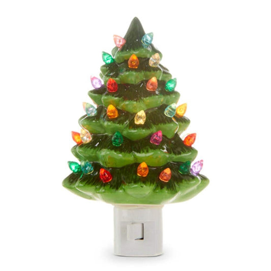 RAZ Imports Vintage Green Tree Night Light, 6-inch Height, Ceramic and Plastic, Christmas, Home Décor