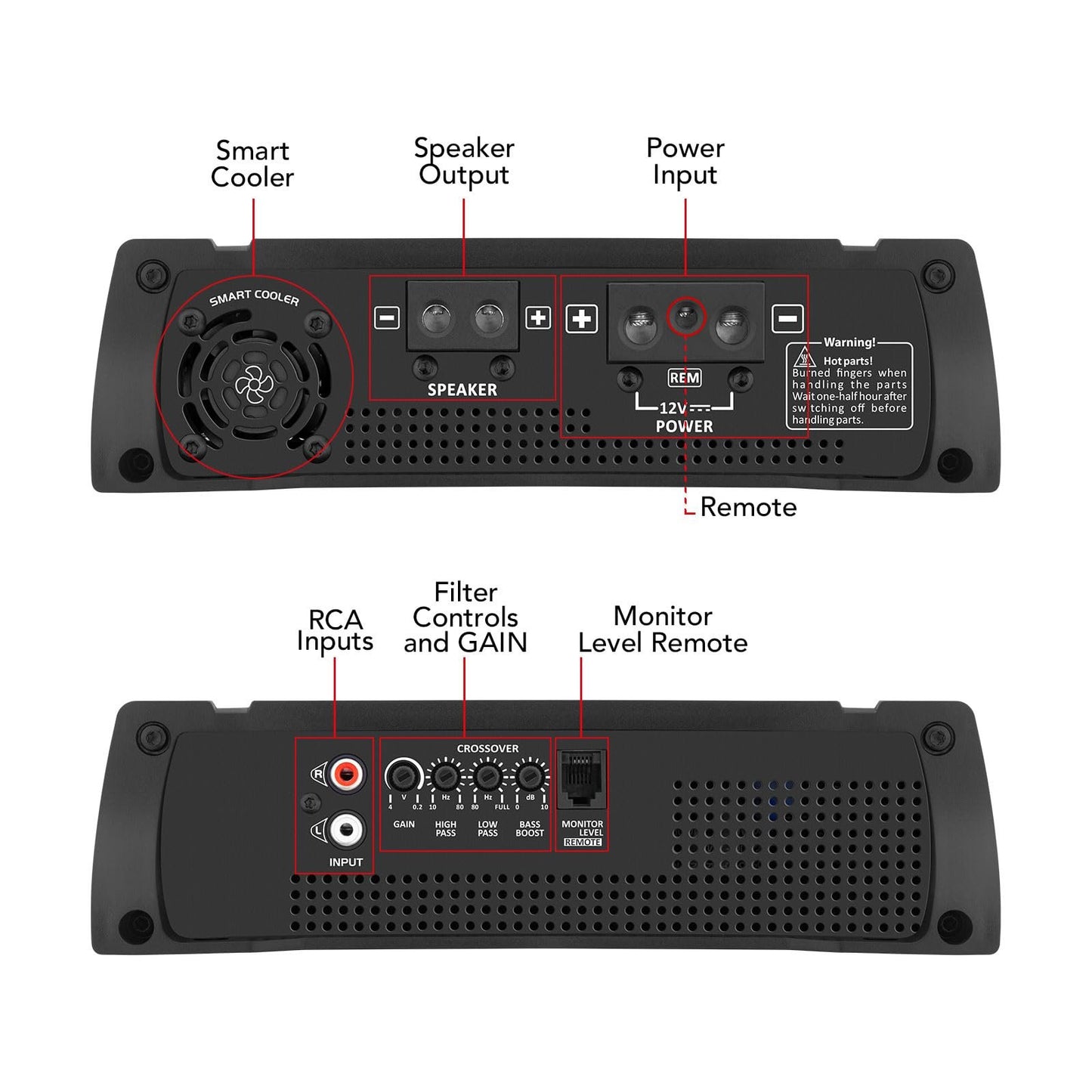 Taramps HD 3000 4 Ohms Black RGB 1 Channel Amplifier 3000 Watts RMS Digital, 108 RGB Effects, Crossover, Low/High Pass, Bass Boost, Car Audio System, Monoblock Full Range, LED Monitor Indicator, HD 3k