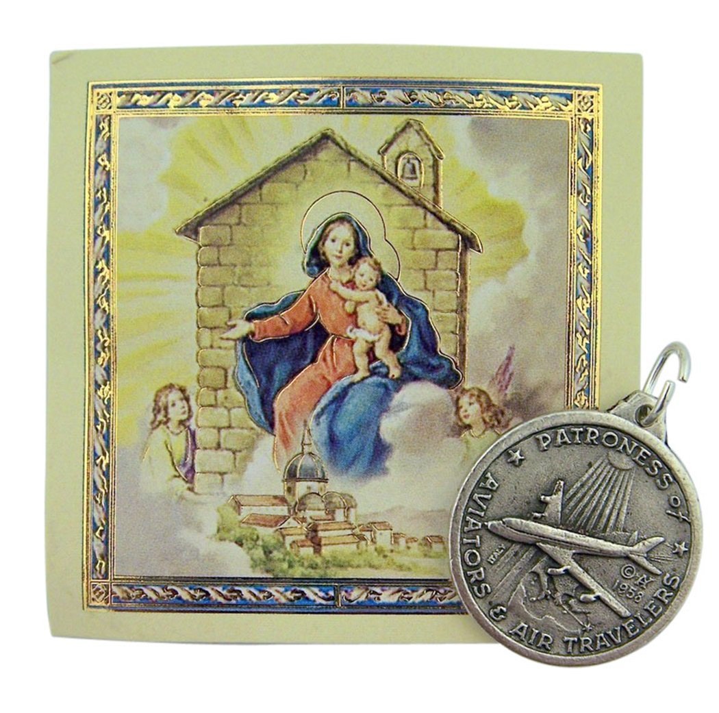 WJH Silver Tone Our Lady of Loreto Protect My Flight Pocket Token, 1 Inch