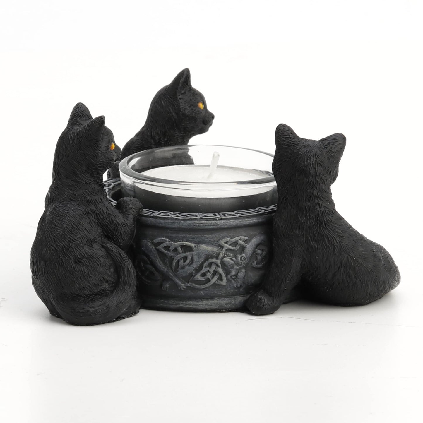 Veronese Design 2 Inch Black Cats Candle Tea Light Holder Resin Hand Painted Figurine