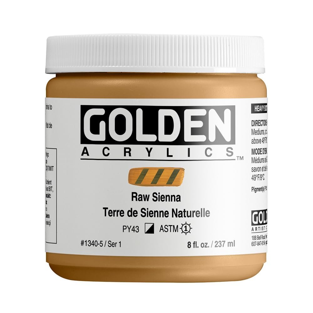 Heavy Body Acrylics by GOLDEN, Raw Sienna, 8 fl. oz. Jar, Professional Acrylic Paint, Semi-Opaque