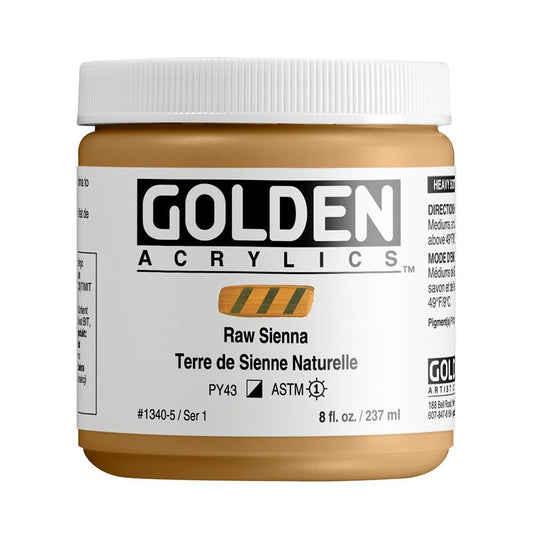 Heavy Body Acrylics by GOLDEN, Raw Sienna, 8 fl. oz. Jar, Professional Acrylic Paint, Semi-Opaque