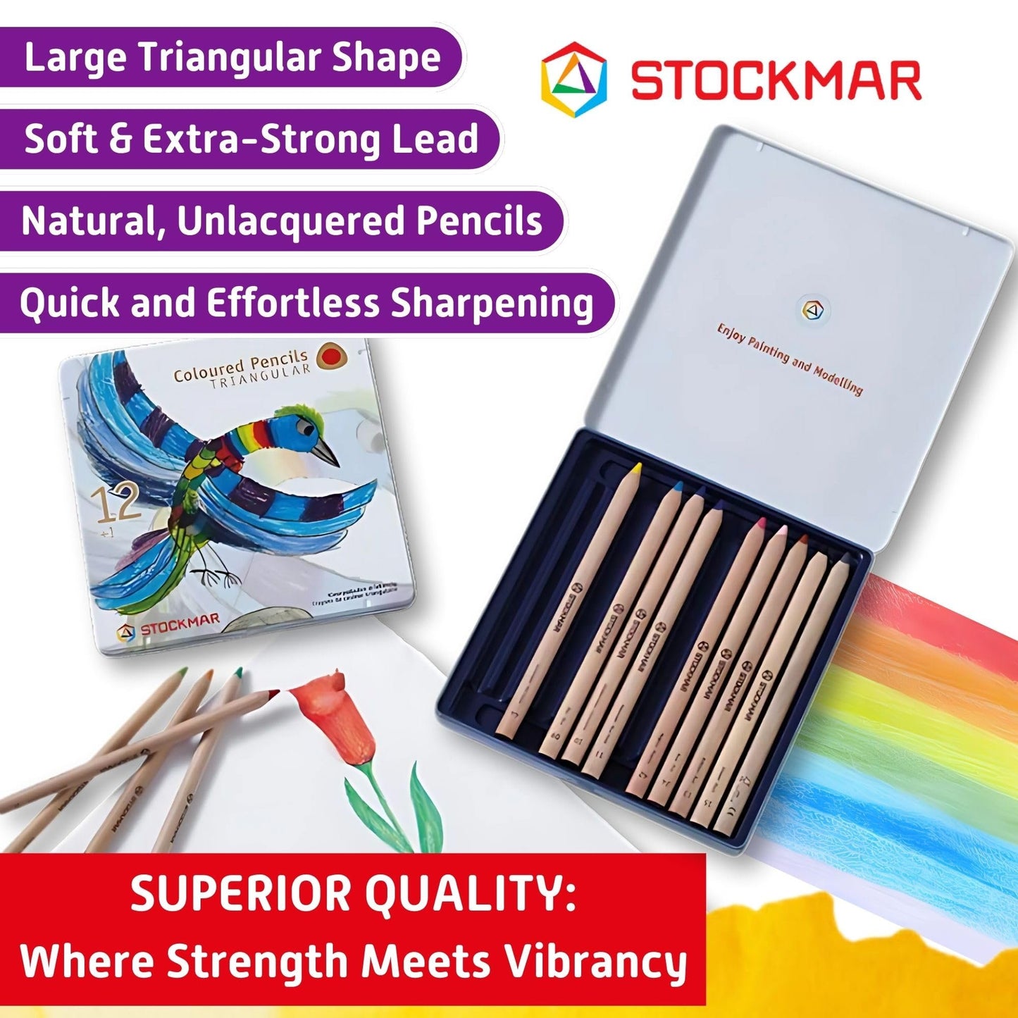 STOCKMAR Triangular Colored Pencils In a Tin Case