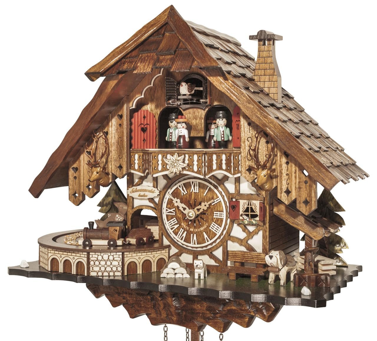 Engstler Quartz Cuckoo Clock Black Forest House with Music, Dancers and Moving Train EN 48710 QMT