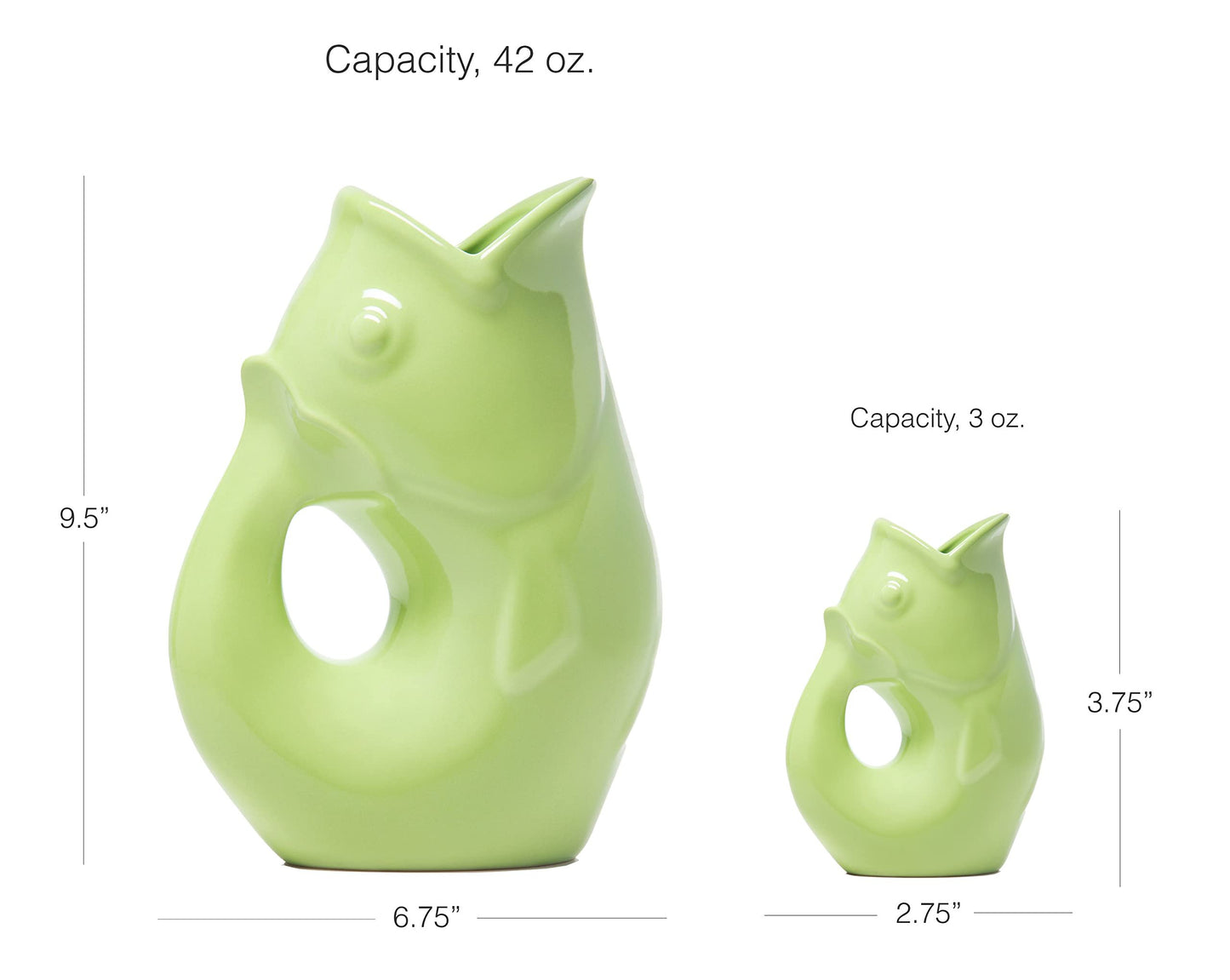 Gurgle Pot - Set of 2, Patina Green, French Inspired Design, Large Pitcher 42 oz. with baby 3 oz.