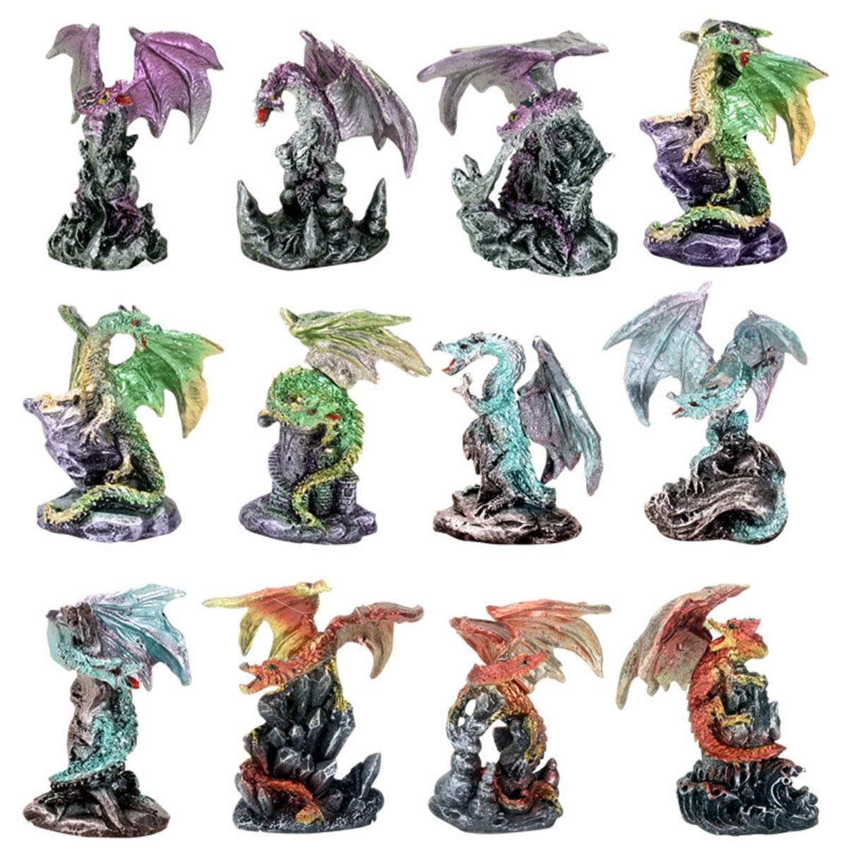 Pacific Trading Medieval Castle with Miniature Dragon Figurines 12 Piece Set Mini Fantasy Décor