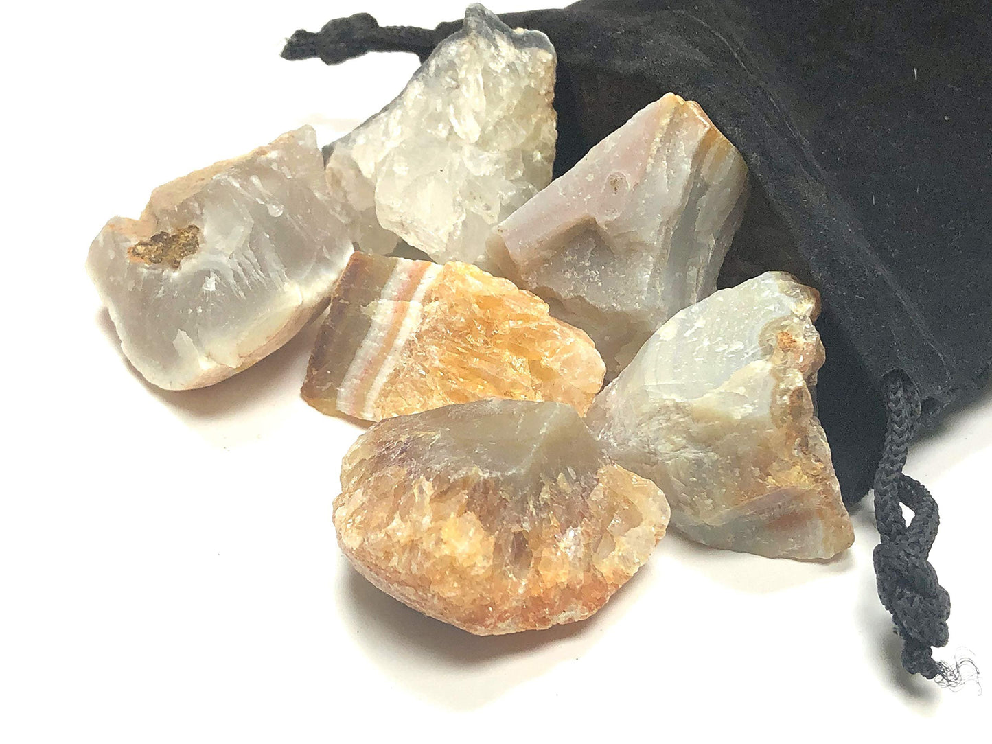 Zentron Crystal Collection Rough Natural Agate Stones - Large 1" Pieces with Velvet Bag