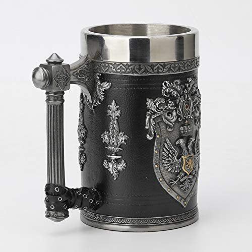 Veronese Design 6 1/4 Inch Double Headed Eagle Crest Axe Handle Beer Stein Cold Cast Resin Pewter Finish Statue Home Decor