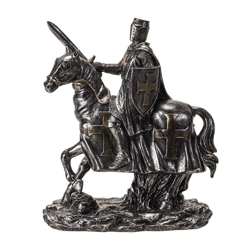 Pacific Giftware Medieval Knight on Horseback with Sword and Shield Figurine Detailed Decor Piece Medieval Armor and Cross Emblems Gifts and Tabletop or Office Desk for Home 8 Inches