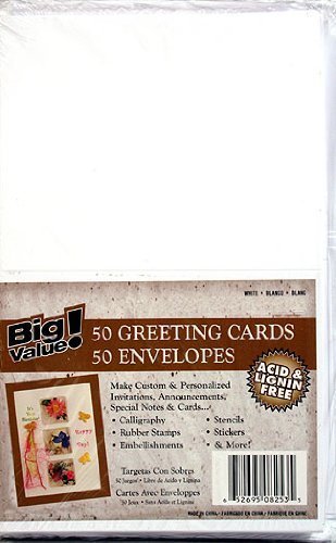50 Blank Greeting Cards & Envelopes 5x7 A7 White