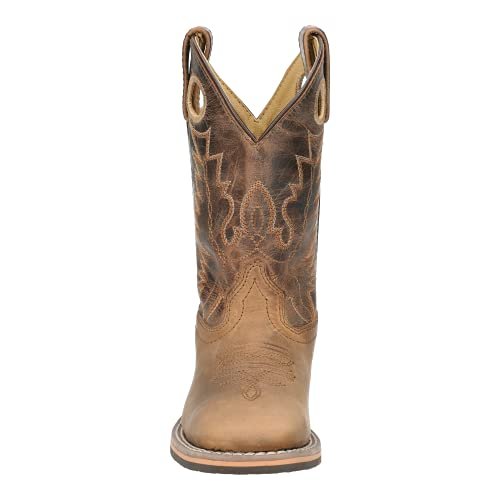 Smoky Mountain Boys Brown Distressed Jesse Square Toe Western Cowboy Boot, Brown Waxed Distress, 13.5 M US Little Kid