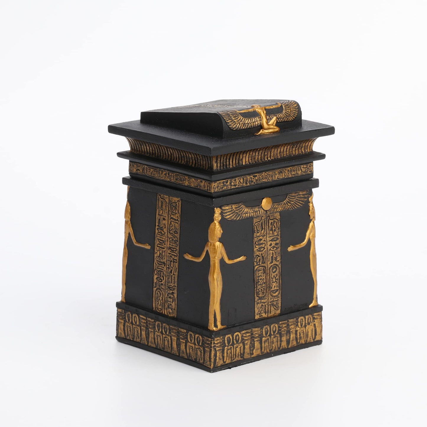 Veronese Design 5 3/4 Inch Tall Egyptian Canopic Shrine Trinket Stash Box Resin Sculpture Black Gold Finish