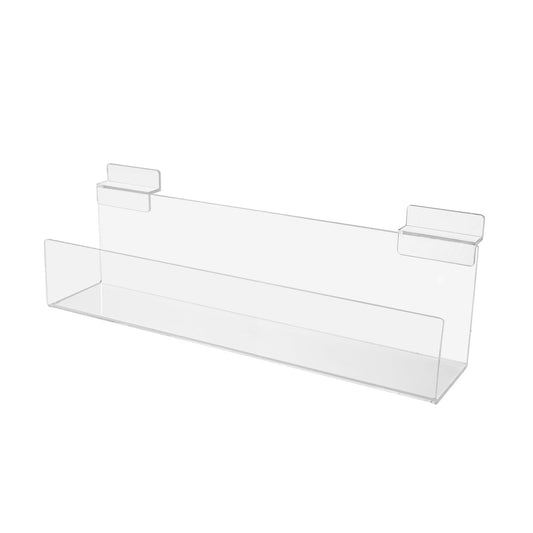Marketing Holders Acrylic Slatwall J Shelf 12 Inch Wide by 2.5 Inch Deep Clear Floating Retail Product Display for Salons Boutiques and Specialty Shops