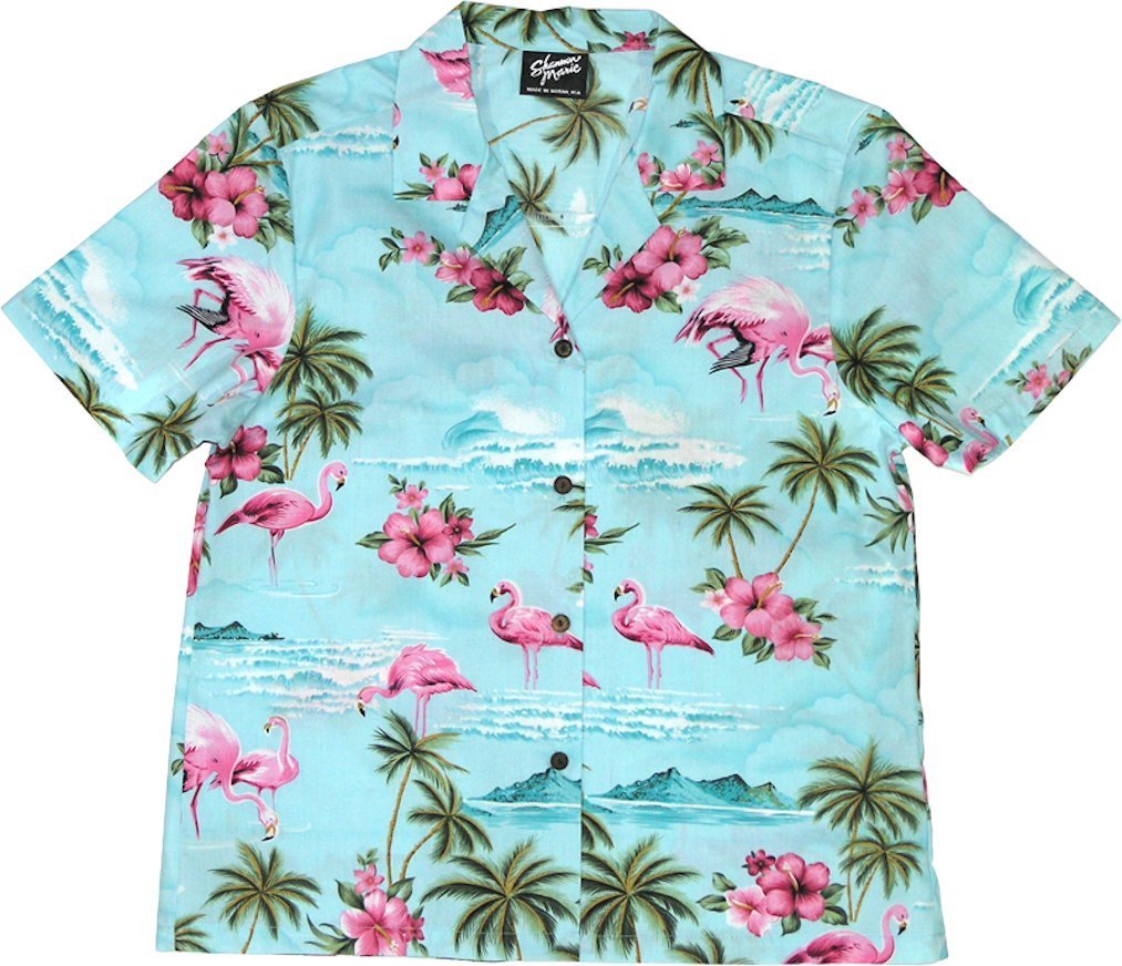 RJC Women's Flamingo Paradise Hawaiian Camp Shirt