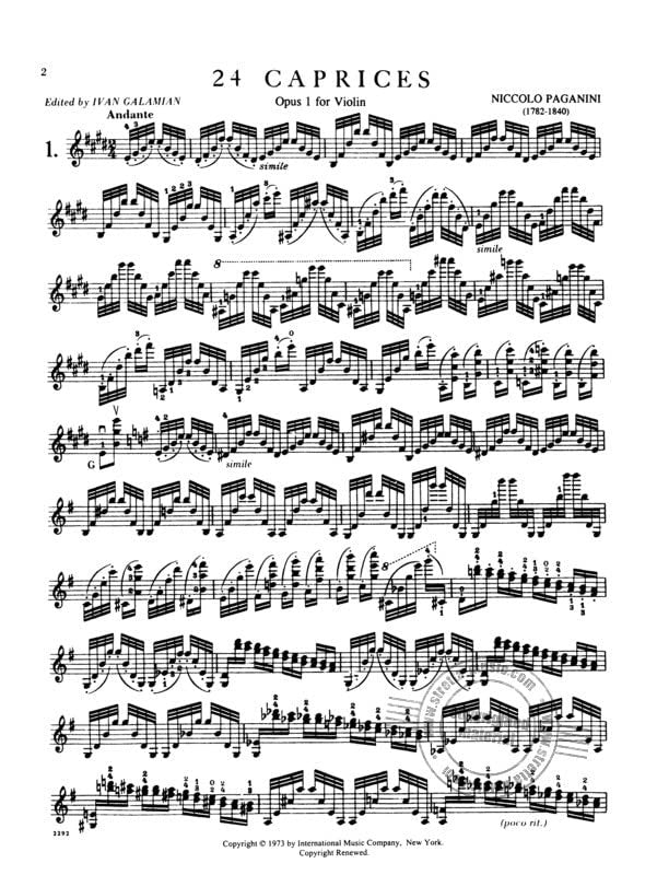 Paganini, Niccolo- 24 Caprices for Violin - by Ivan Galamian - Published by International