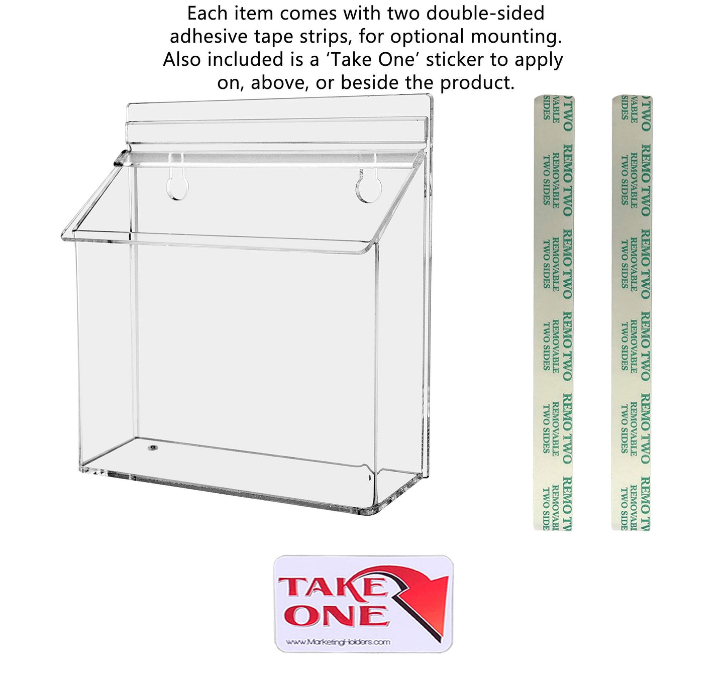 Marketing Holders Outdoor Brochure Holder Holds 7.5” x 5.5” Postcards Wall Mount Clear Acrylic Advertisement Box with Lid Store Front Display Take One Organizer Bin