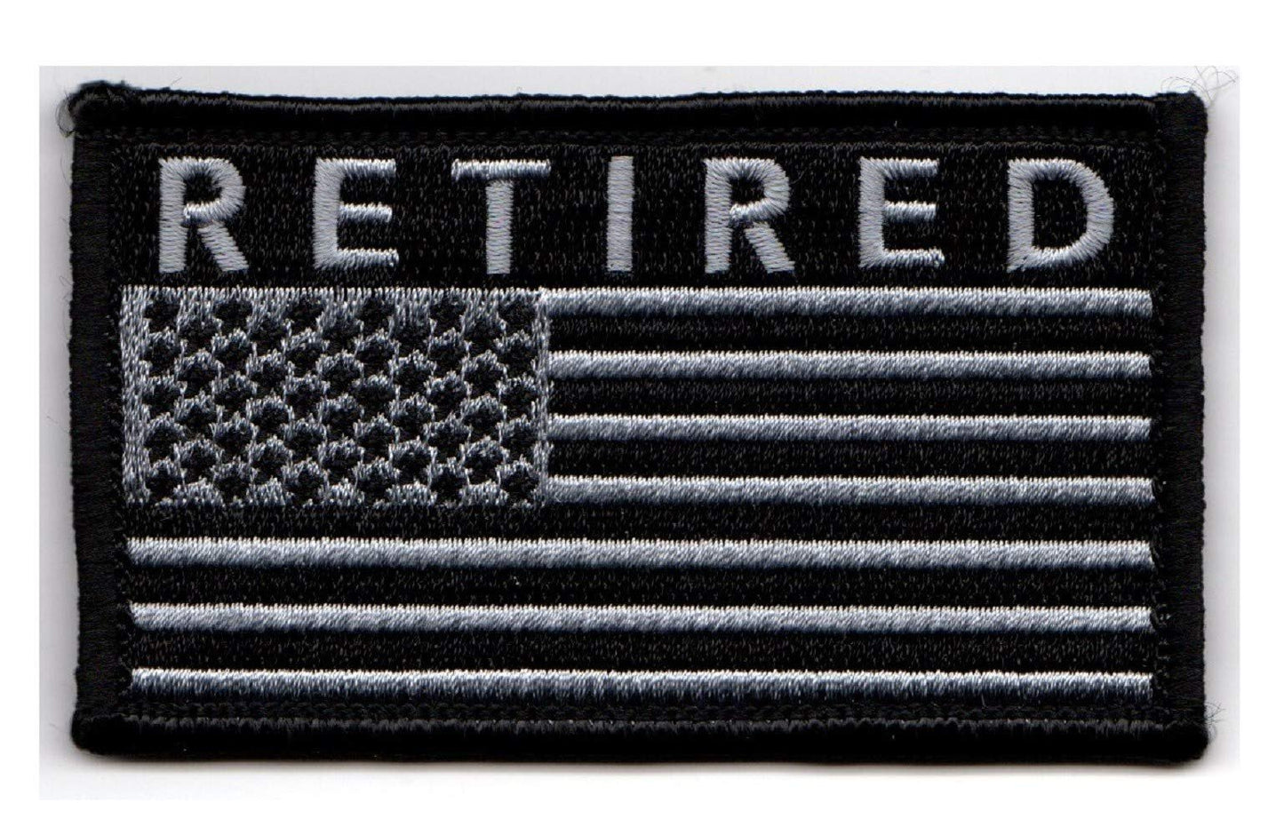 RETIRED American Flag 2" x 3.5" Blk/Silver Hook & Loop 2 Piece Patch