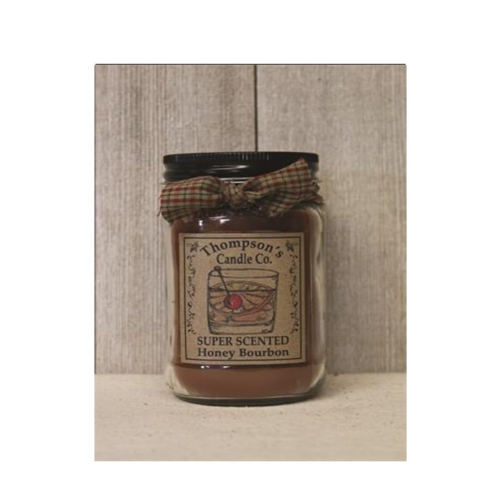 Thompson's Candle Super Scented Honey Bourbon Jar Candles Small Mason Jar candle- Burns 55 Hours, 12 Ounce