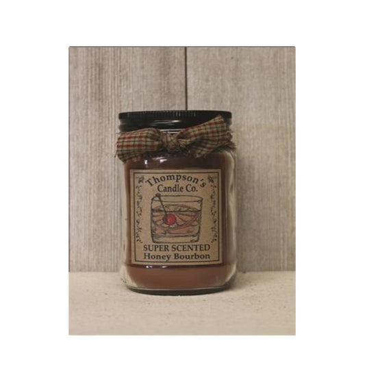 Thompson's Candle Super Scented Honey Bourbon Jar Candles Small Mason Jar candle- Burns 55 Hours, 12 Ounce