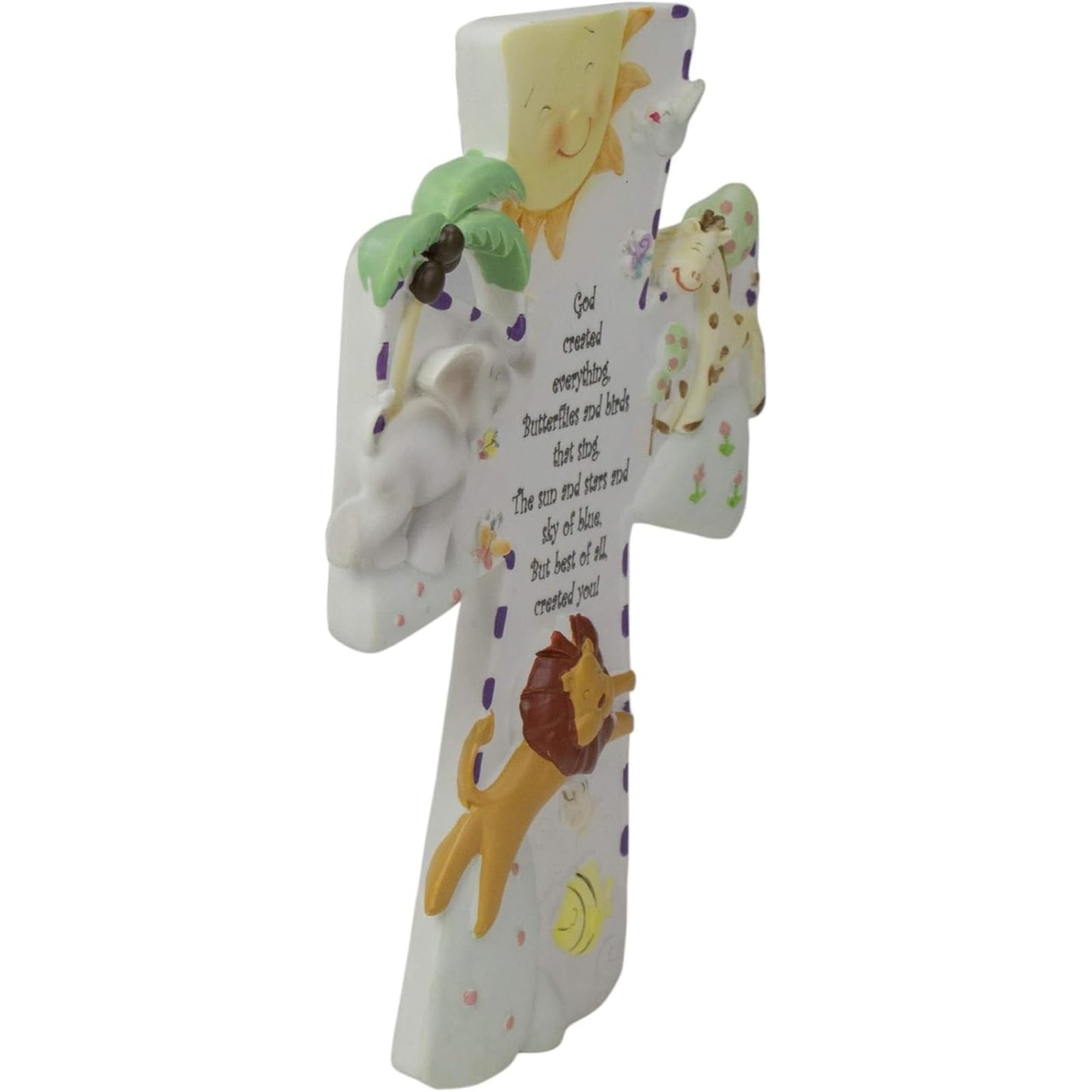 God Created Everything 7 inch Resin Stone Decorative Hanging Wall Cross for Nursery