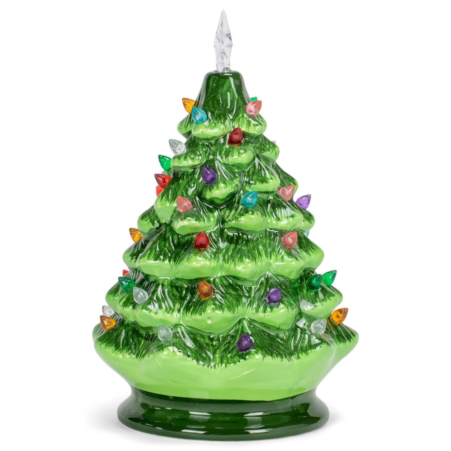 Raz Imports Vintage Green Lighted Ceramic Christmas Tree with Timer 8 Inch