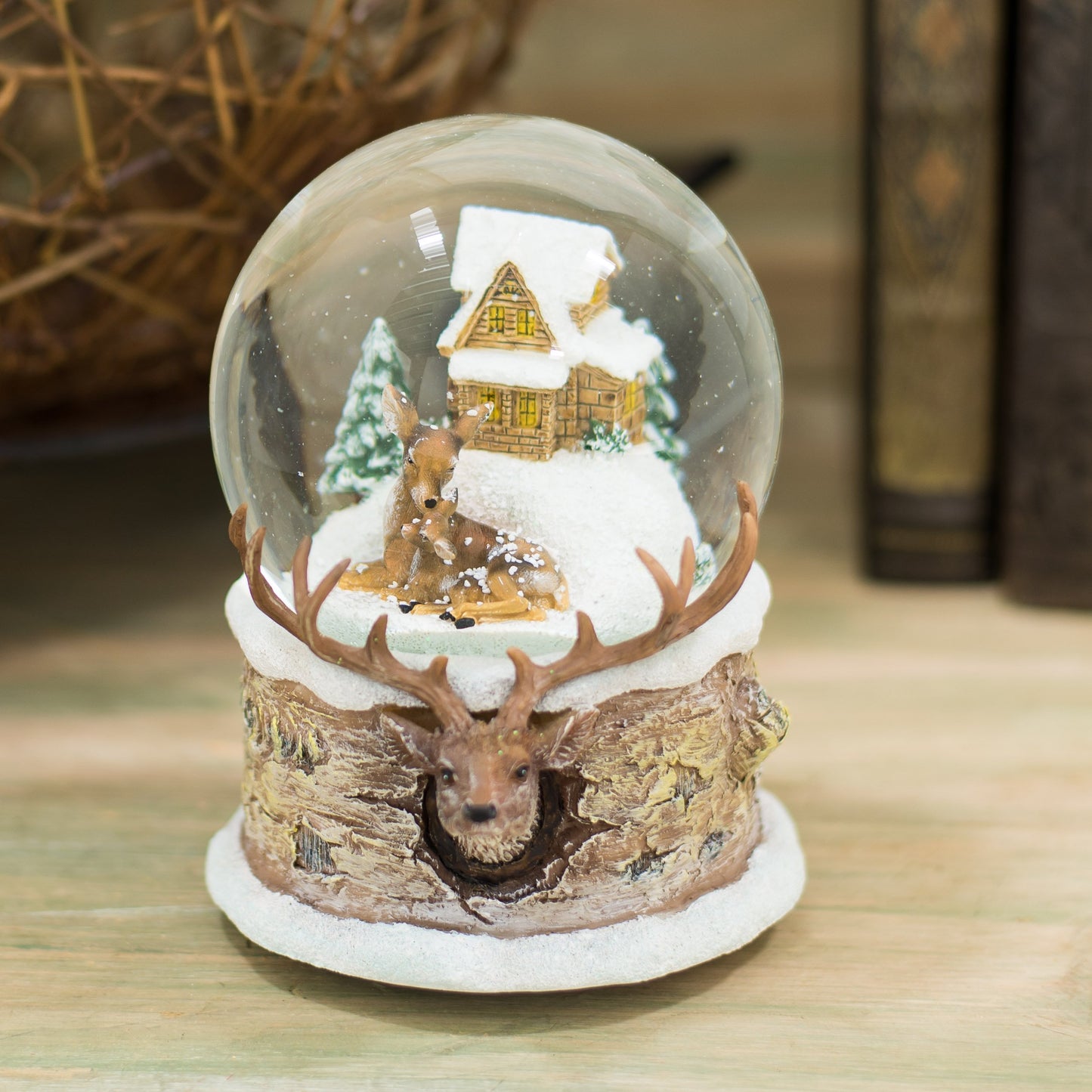 Roman Deer Family Musical Christmas Glitterdome 100mm