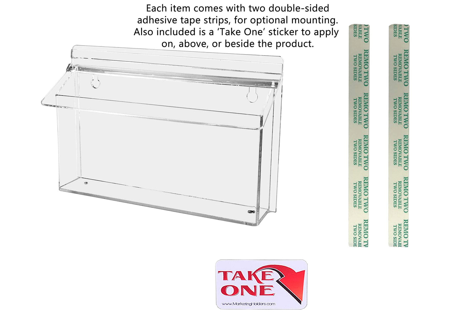Marketing Holders Outdoor Brochure Holder Holds 11" x 4" Horizontal Trifolds Clear Acrylic Wall Mount Rack Card Box with Lid Includes Take One Sticker and Adhesive Strips
