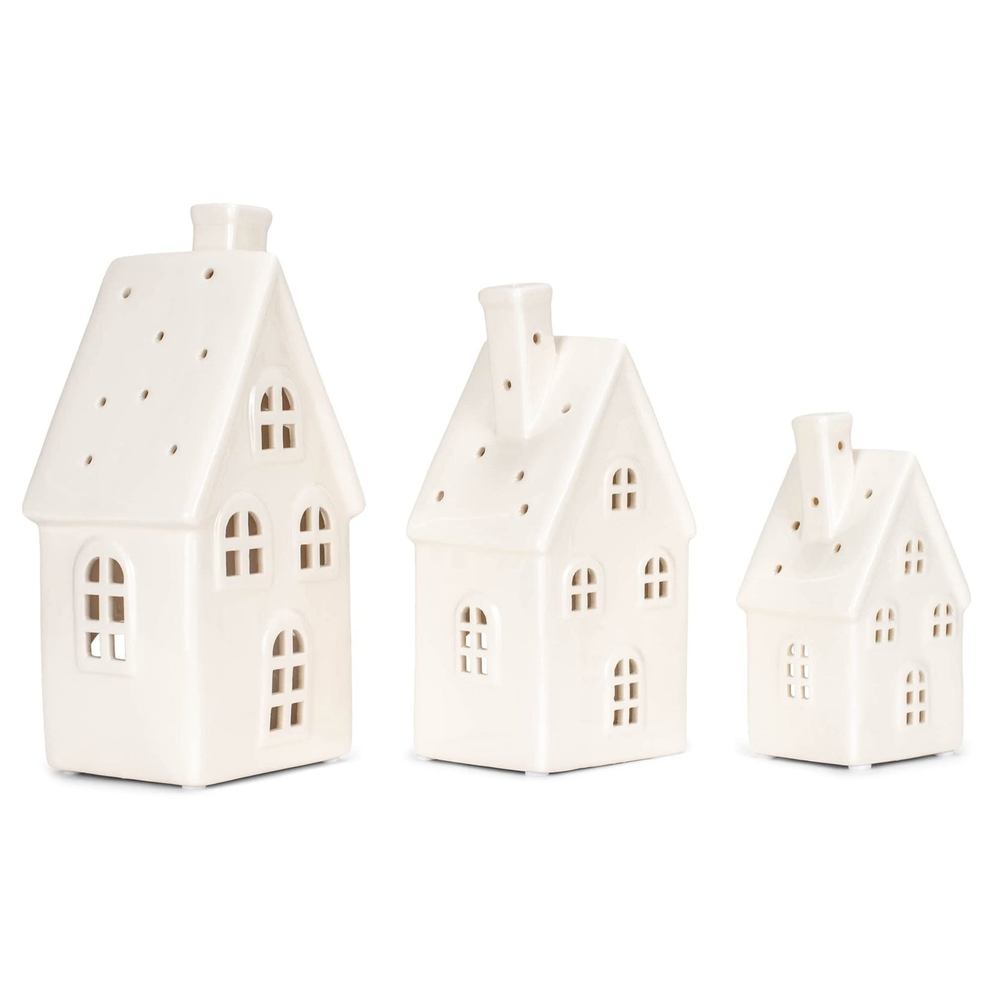RAZ Imports 2022 Cozy Christmas 8.25" White Ceramic House, Set of 3