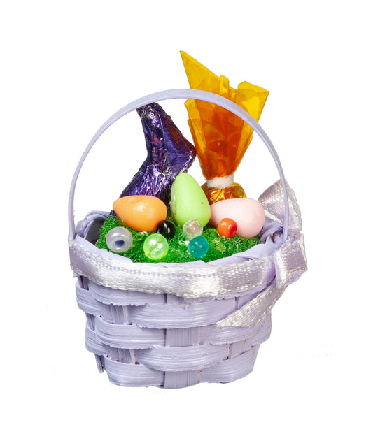 Melody Jane Dolls Houses Dollhouse Purple Easter Basket with Chocolate Bunny Miniature 1:12 Accessory