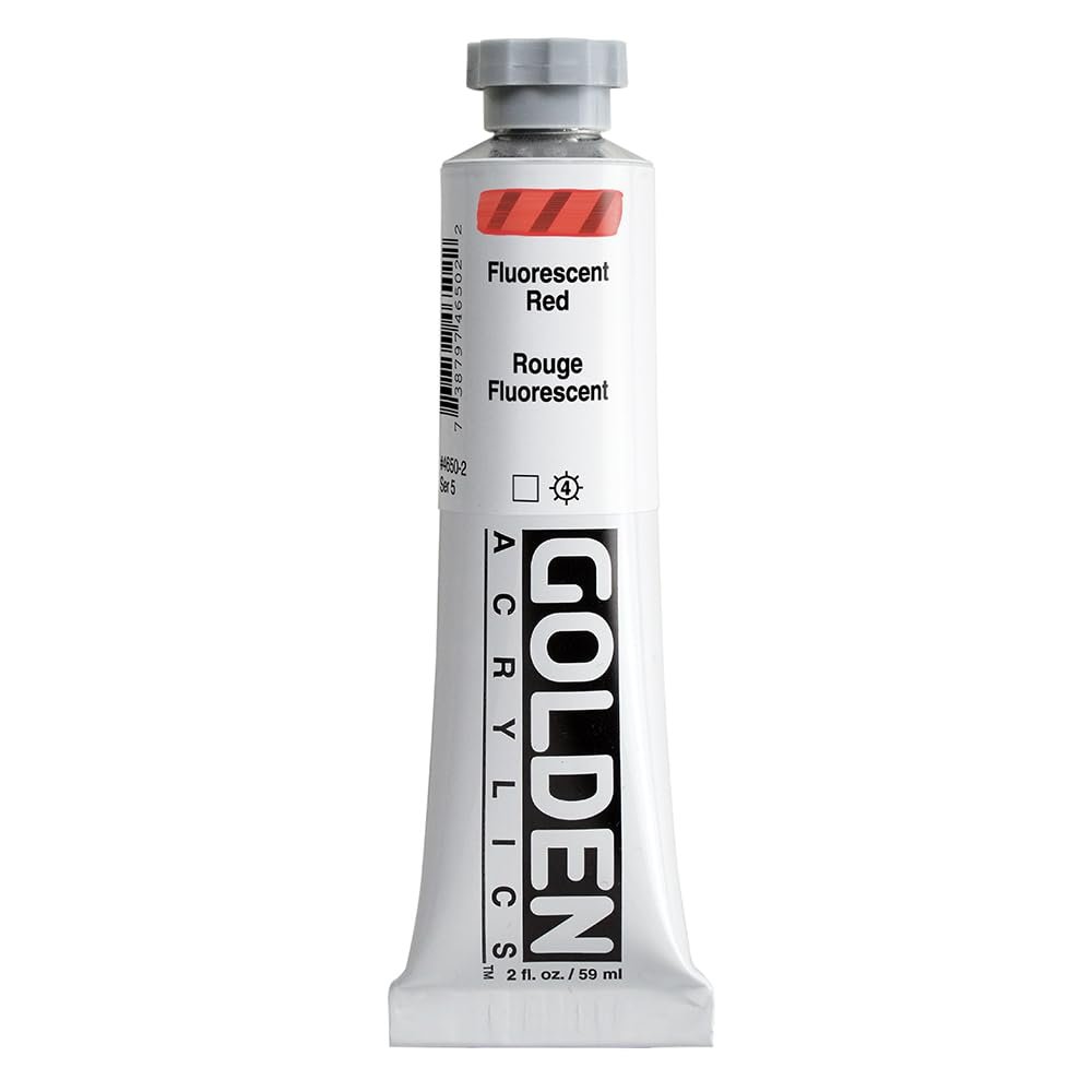 GOLDEN Heavy Body Acrylics, Fluorescent Red, 2 fl. oz. Tube, Professional Acrylic Paint, Transparent