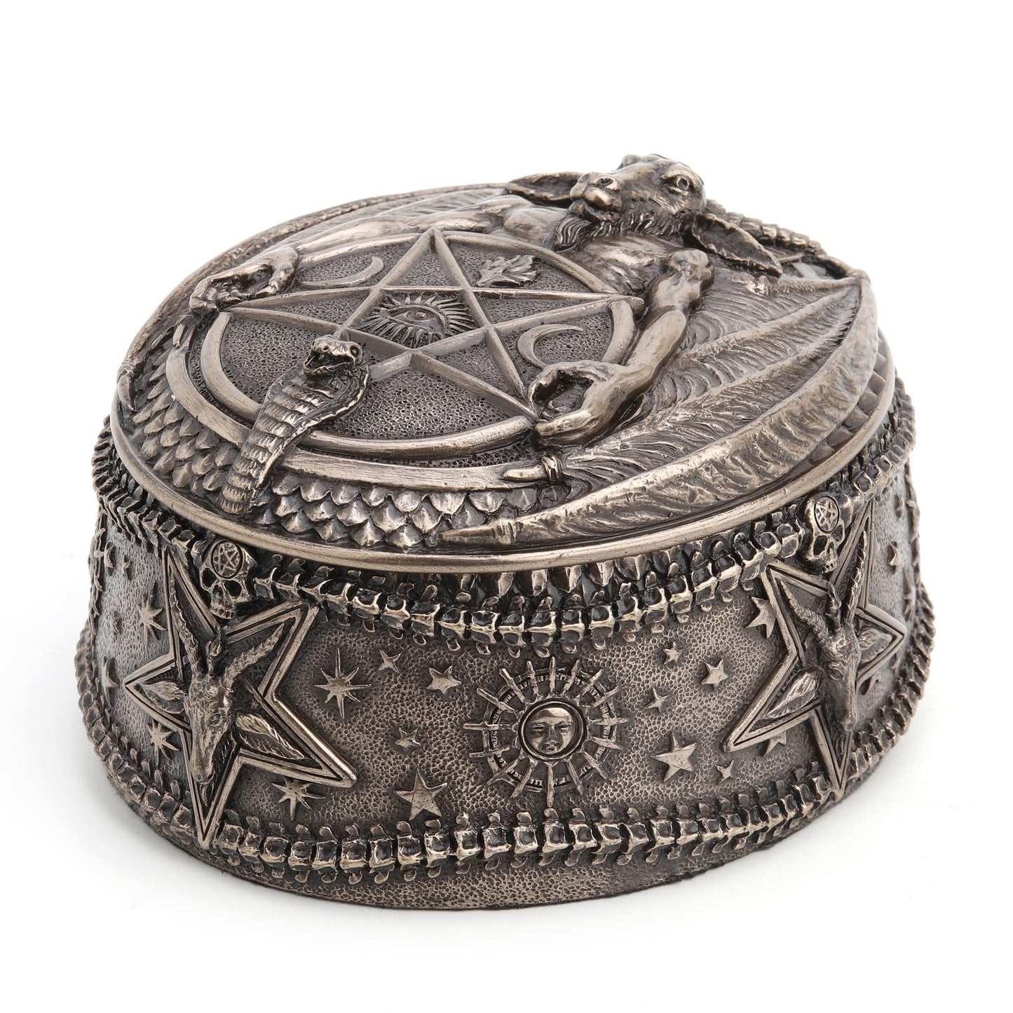 Veronese Design 5 1/4 Inch Wiccan Pentagram Baphomet Oval Shaped Trinket Box Resin Sculpture Bronze Finish