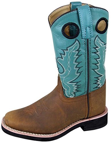 Smoky Children's Kid's Pueblo Brown Oil Distress and Turquoise Western Cowboy Boot