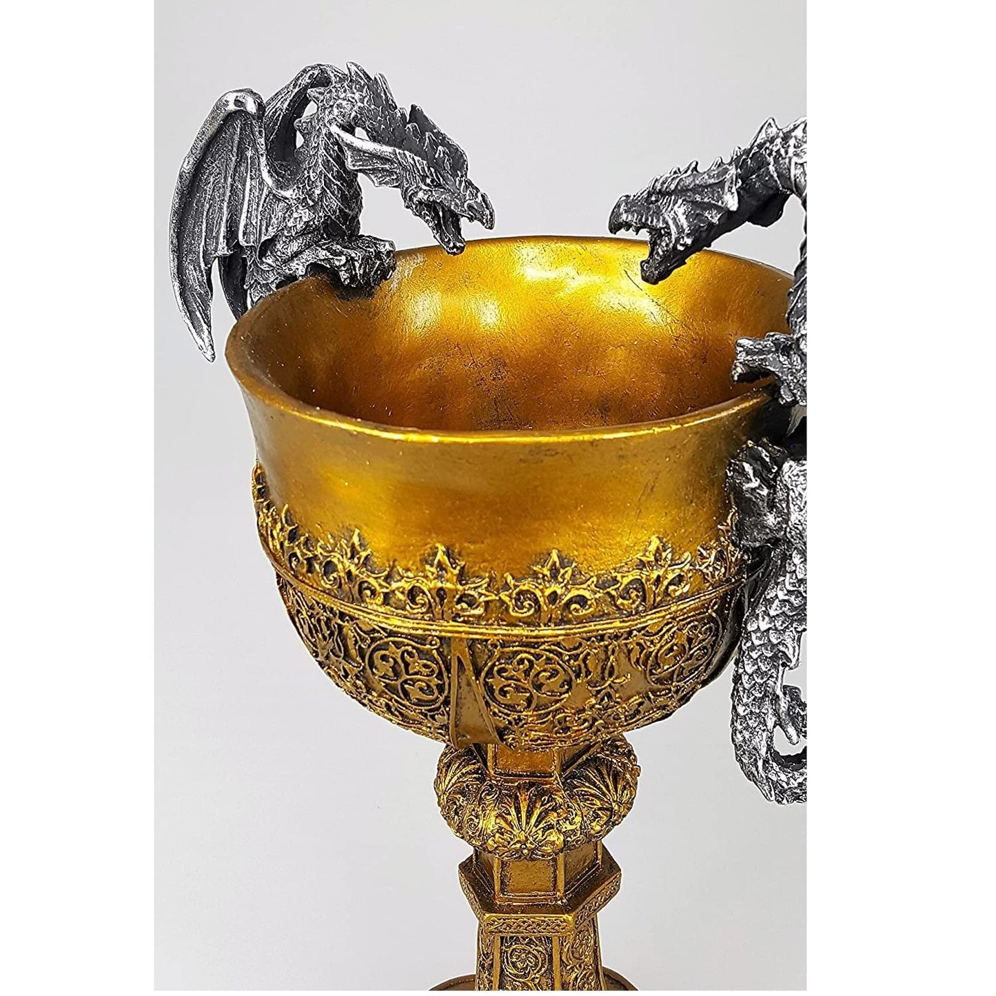 Pacific Giftware King Arthur's Fantasy Golden Chalice with Dual Dragon Wine Goblet Sculptural Decor