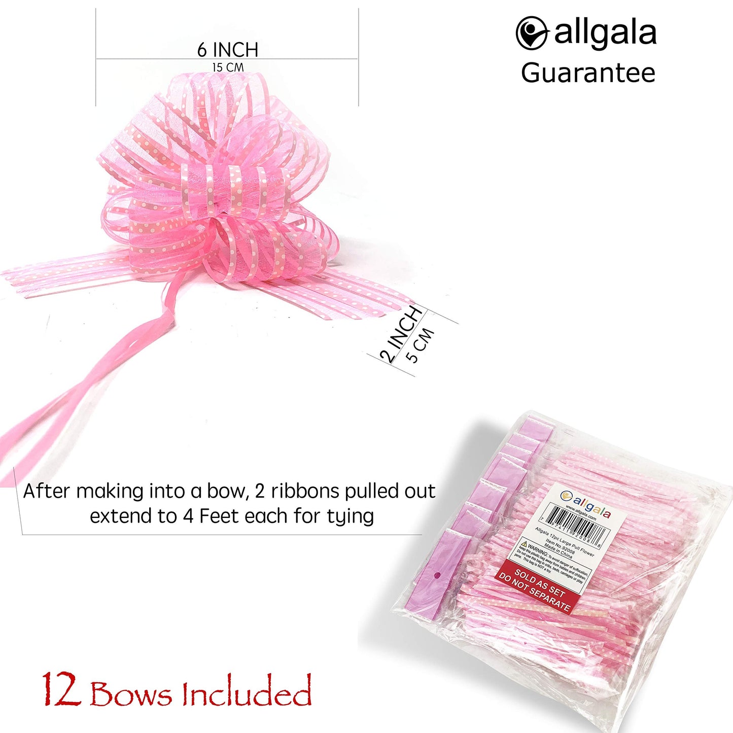 Allgala Long 2 Ich (5CM) Width Organza Ribbon Pull Flower Bow for Gift Wrapping Baskets Wedding Décor