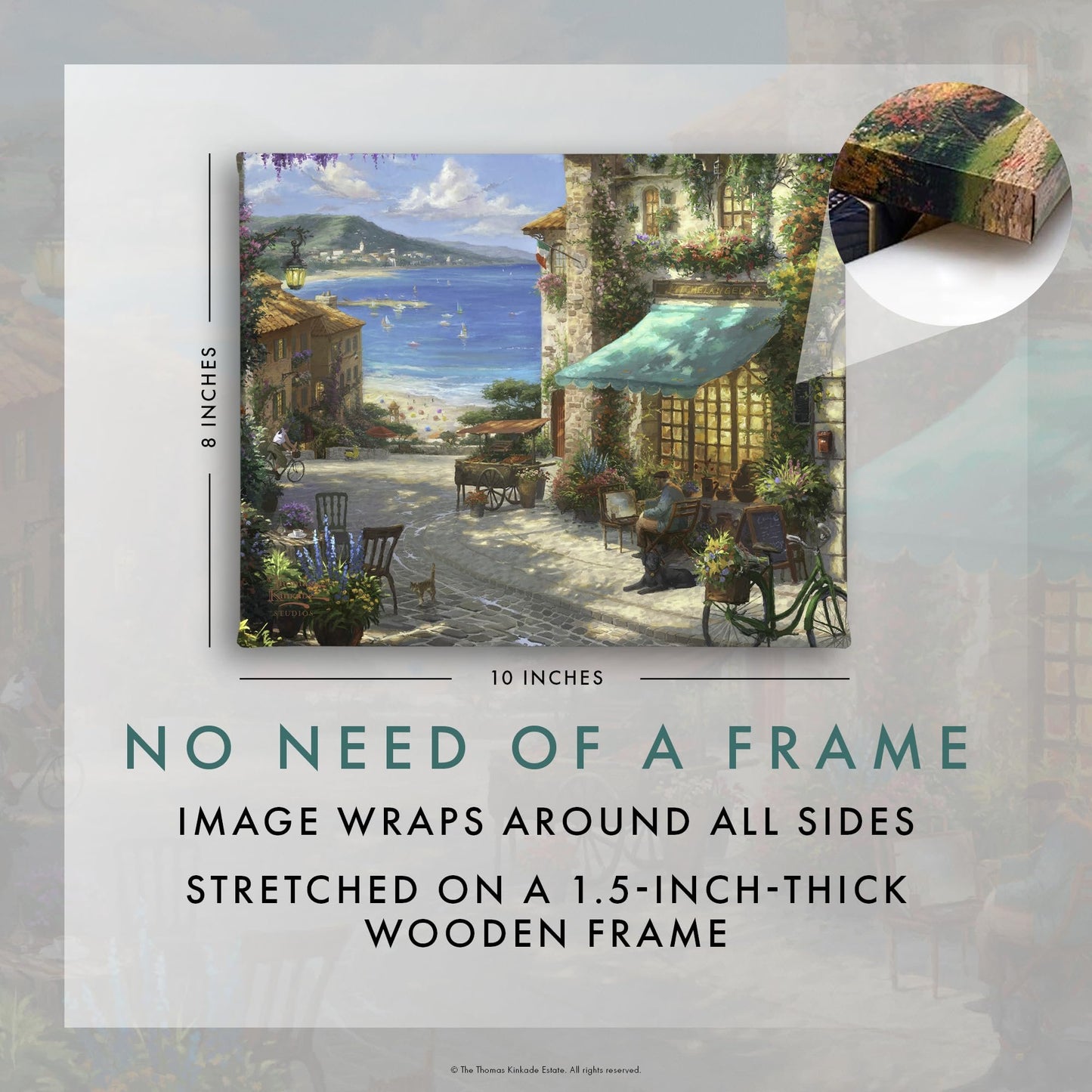 Thomas Kinkade Italian Cafe 14" x 14" Gallery Wrapped Canvas Art | Frameless Room Wall Art | Certificate of Authenticity Included