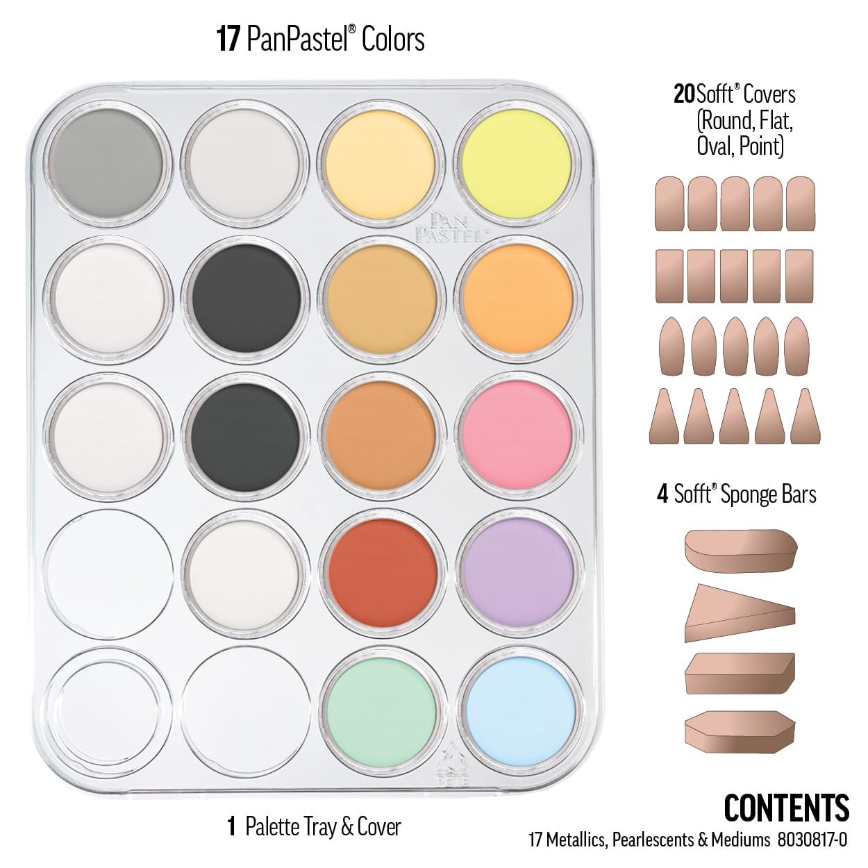 PanPastel Artist Pastels by GOLDEN, Metallics, Pearlescents & Mediums Set, 17 Color, Professional Artist Pastels, Unique Pan Format (cake-like)