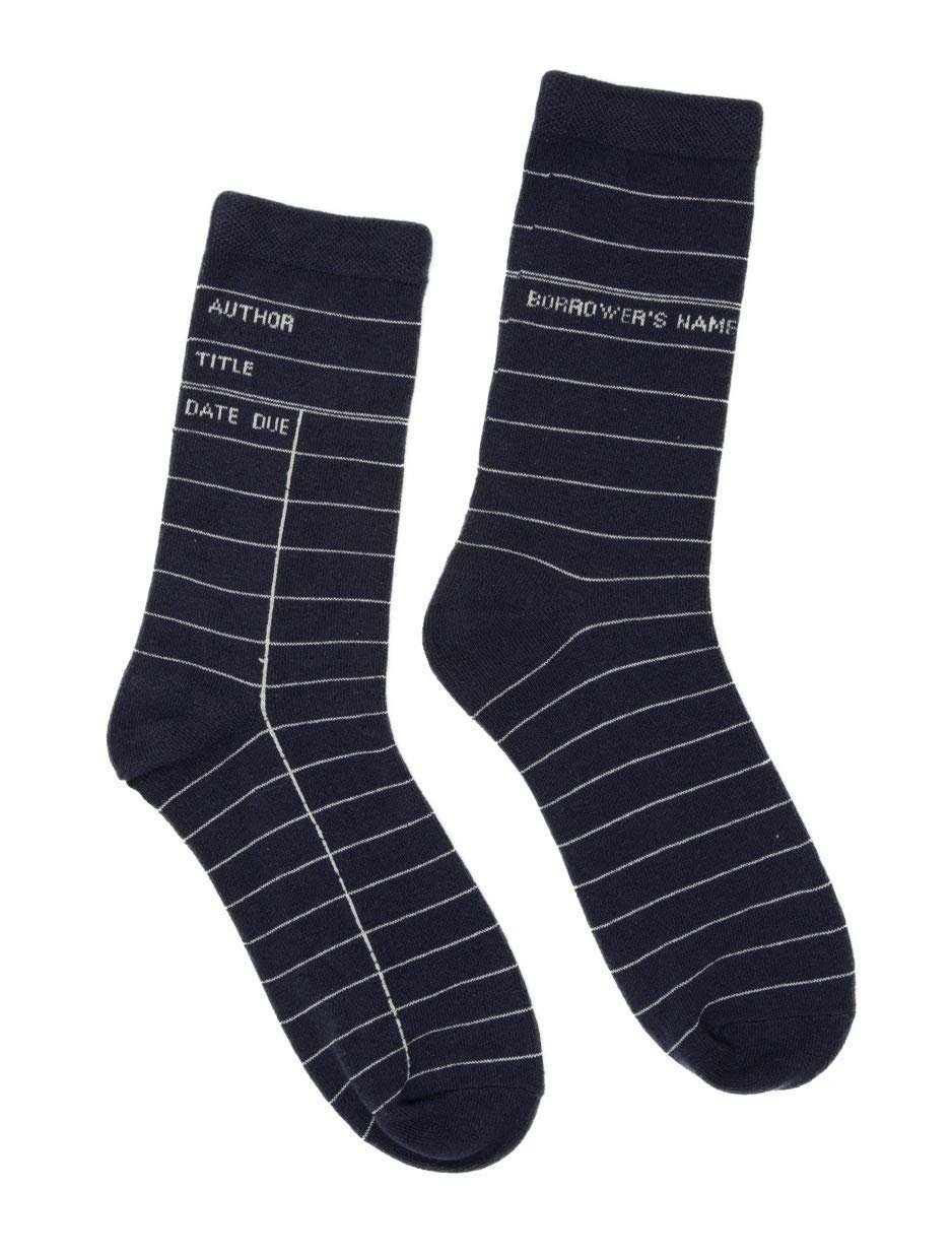 Out of Print Library Card Navy Socks Unisex Large