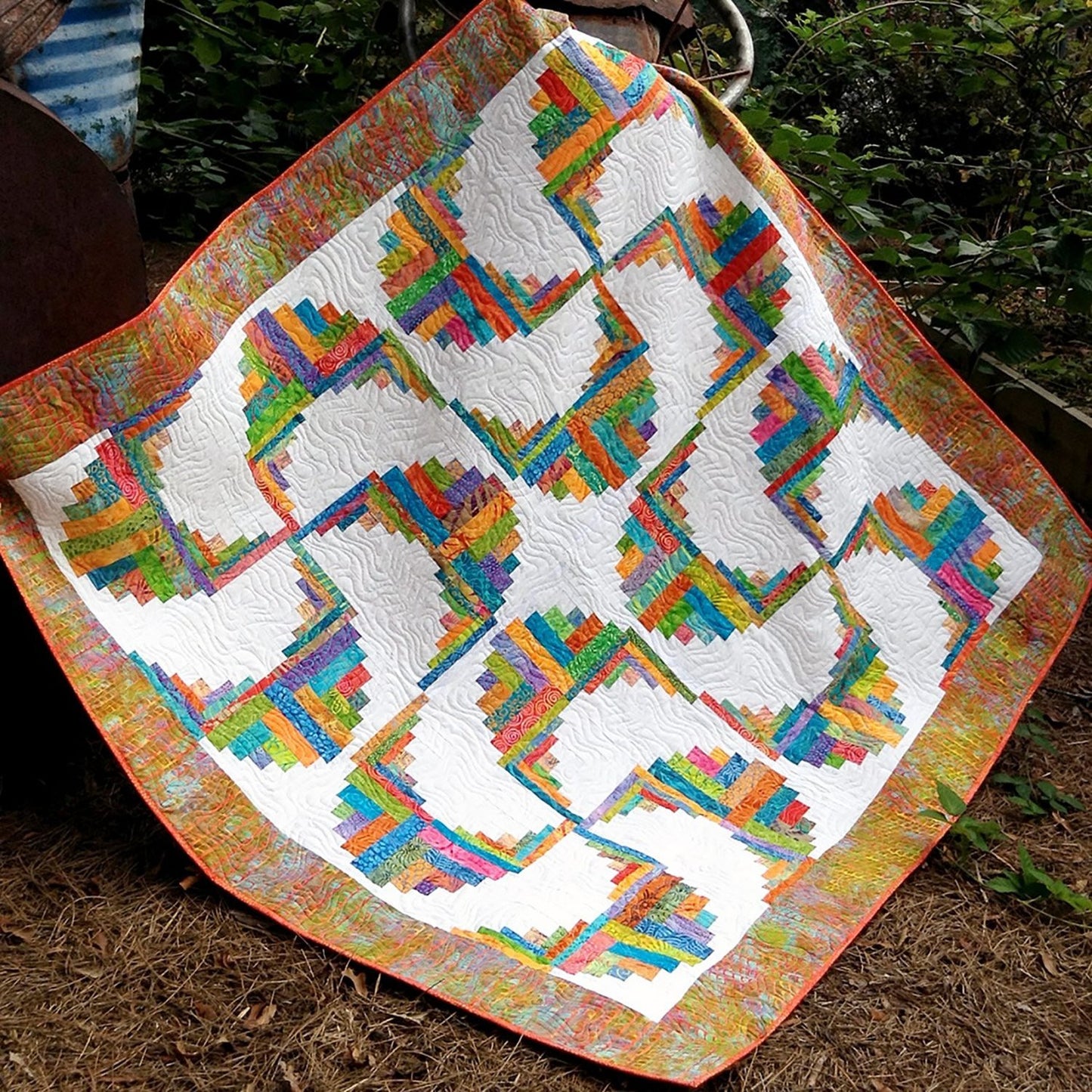 Bundle of Creative Grids Curvy Log Cabin Trim Tool 6in Finished Blocks and Cut Loose Press Rainbow Swirls Curvy Log Cabin Quilt Pattern
