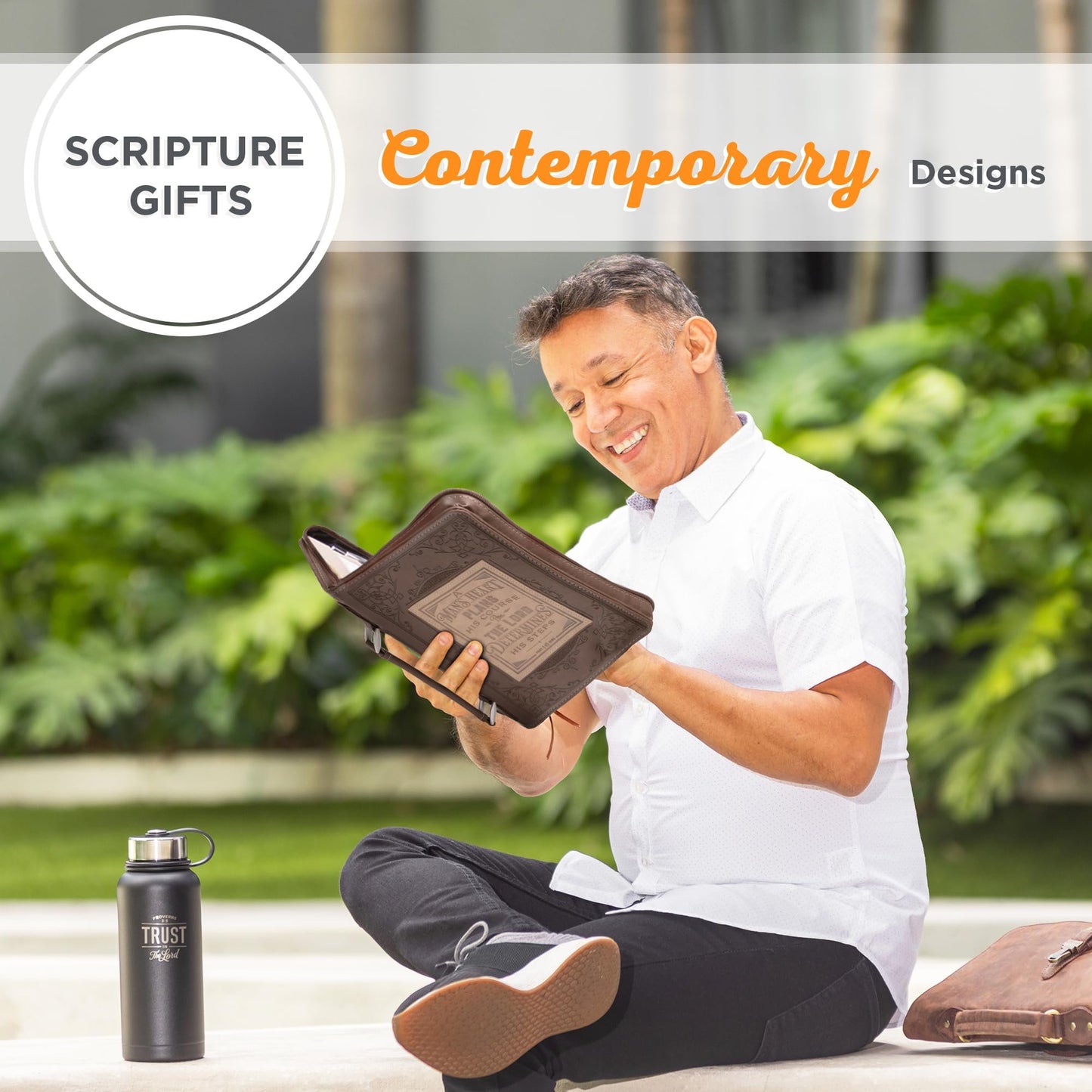 Christian Art Gifts Men's Classic Bible Cover A Man’s Heart Proverbs 16:9, Brown/Tan Faux Leather