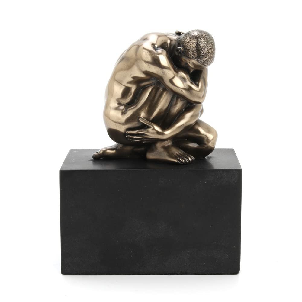 Veronese Design 4 3/8" Tall Naked Weeping Male Figurine on Plinth Cold Cast Resin Statue Antique Bronze Body Art Sculpture