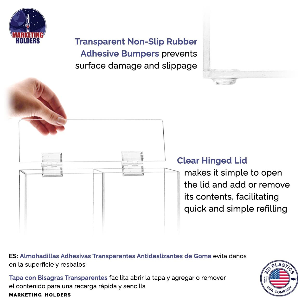 Marketing Holders Condiment Bin Double Compartment Sugar Packets and Wrapped Candy Caddy Clear Acrylic 8.5" x 12.25" Freestanding Container with Lid Retail Stores and Convenience Stores